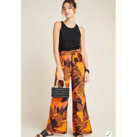 dRA Paradisas Wide Leg Pants Tropical Vibe Pockets Front Zipper Cropped Small - Picture 1 of 9